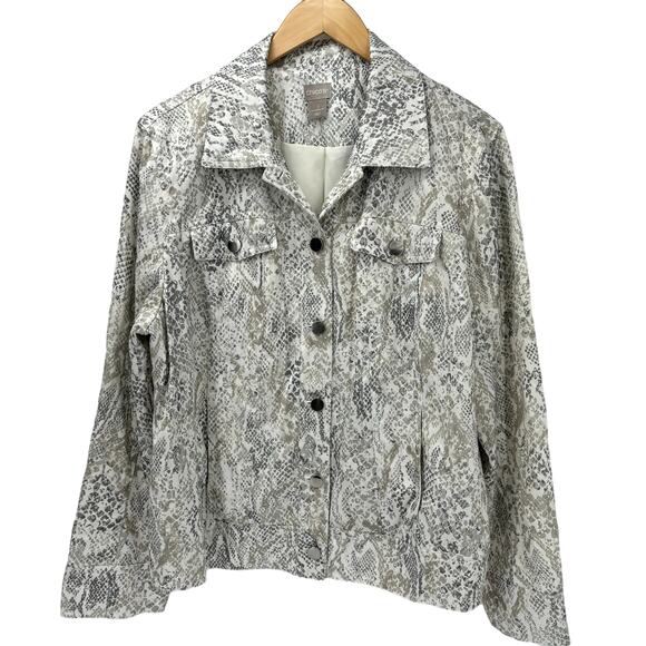 Chico's Jacket Womens 3 (XL) Satin Snakeskin Reptile Lined Button Up Pockets - Picture 1 of 9
